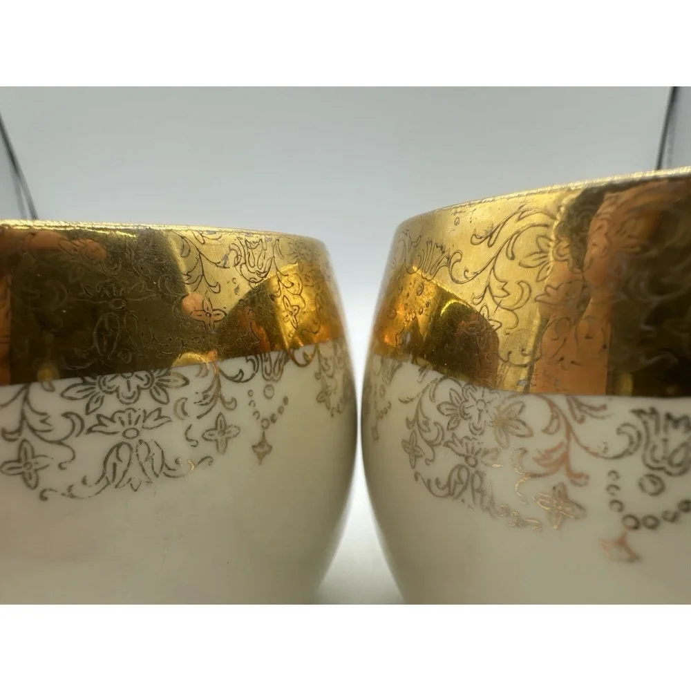 Pair of Sabin Crest-O-Gold Flat Cups‎ Made In USA 22K Gold